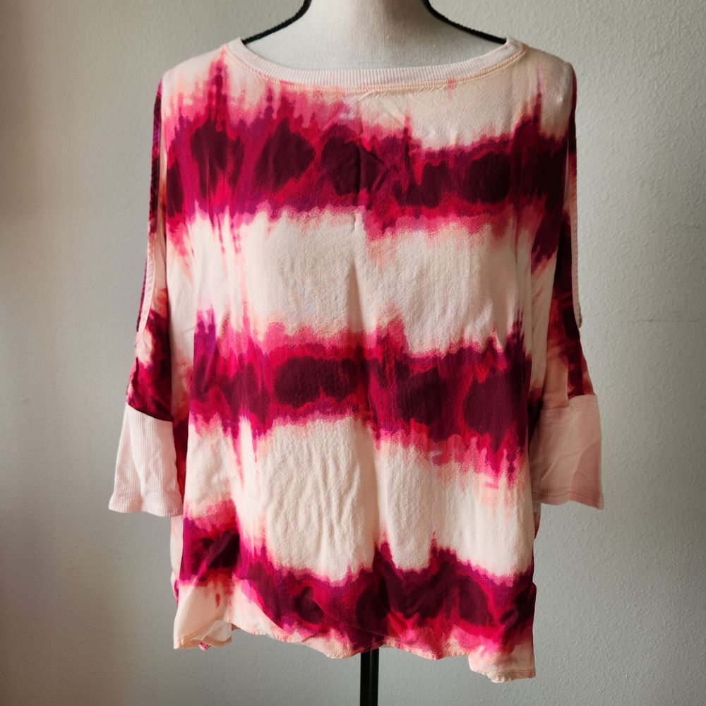 Juicy Couture Womens Medium Relaxed Fit Pink Purple‎ Tie-dye Short Sleeve Blouse